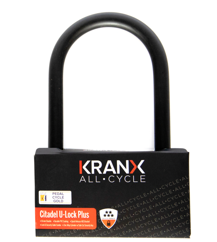 KranX Citadel 16mm x 270mm U Lock with bracket GOLD Sold Secure