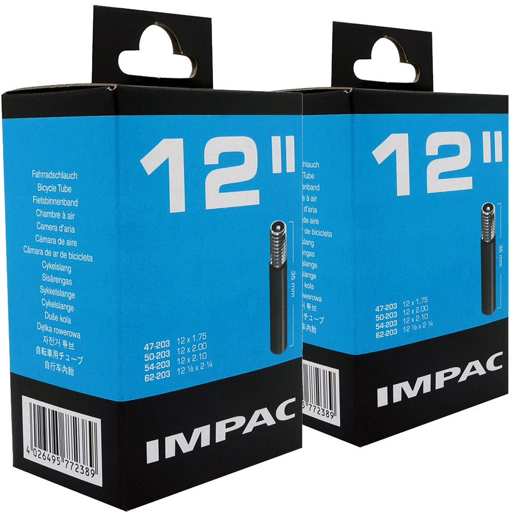 12 (12 1/2) x 1.75 - 2 1/4" Impac Bike Inner Tube - Schrader Valve (2 Pack)