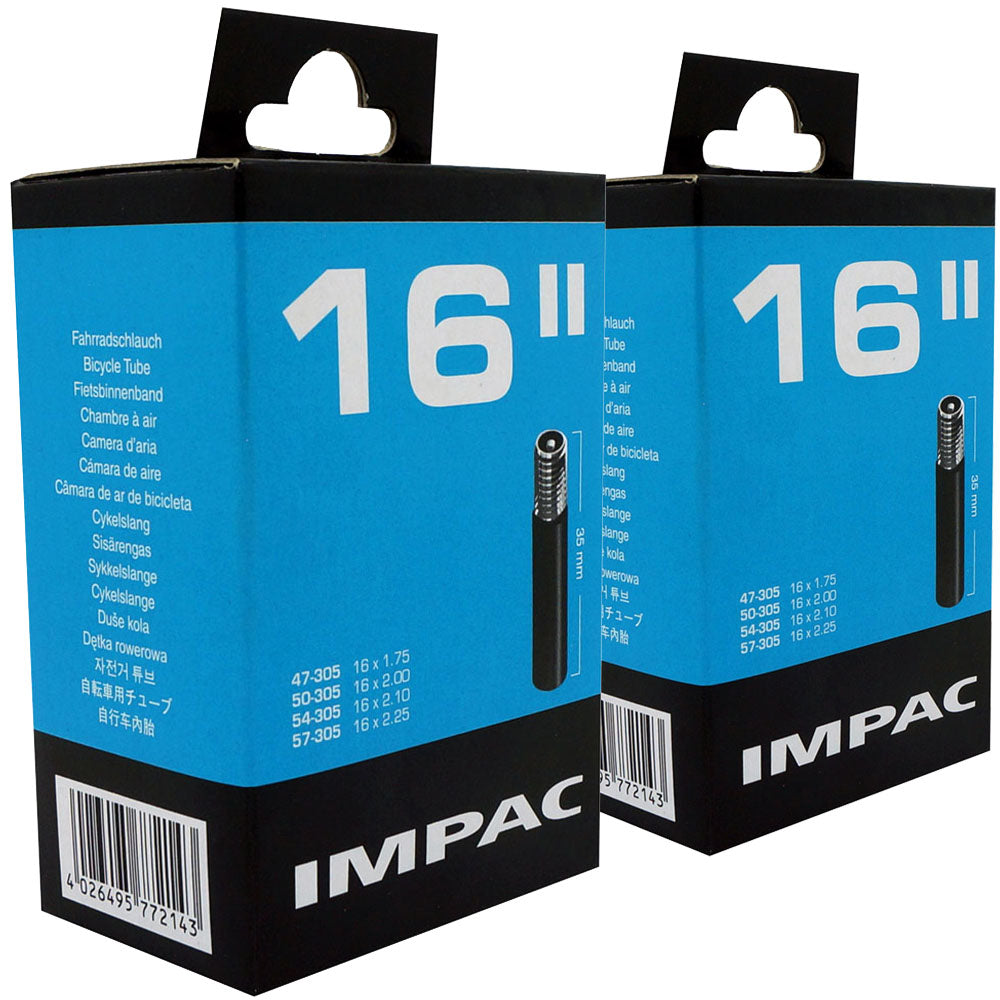 16 x 1.75 - 2.25" Impac Bike Inner Tube - Schrader Valve (2 Pack)