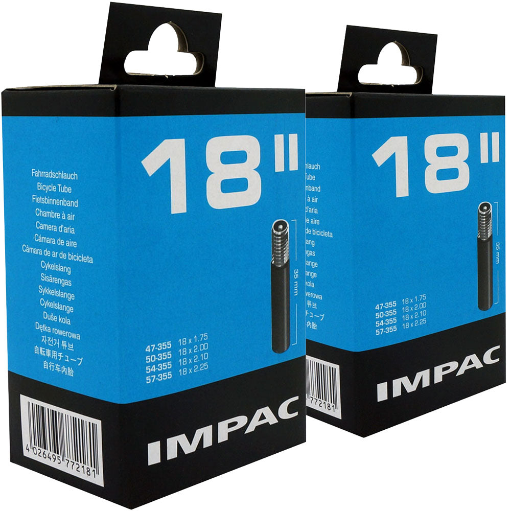 18 x 1.75 - 2.25" Impac Bike Inner Tube - Schrader Valve (2 Pack)