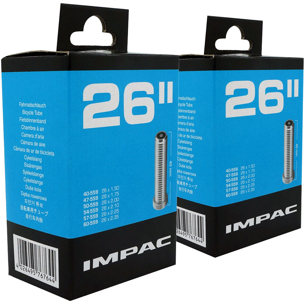 26 x 1.50 - 2.35" Impac Bike Inner Tube - Schrader or Presta Valve (2 Pack)