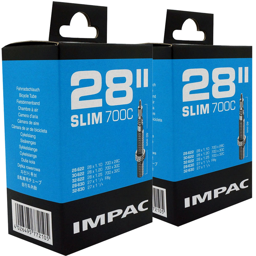 700c x 28 - 32c, 27 x 1 1/4" Impac Bike Inner Tube - Presta or Schrader Valve (2 Pack)