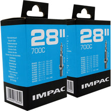 Load image into Gallery viewer, 700 x 28 - 45c Impac Bike Inner Tube (28 x 1.10 - 1.75) Presta or Schrader Valve (2 Pack)