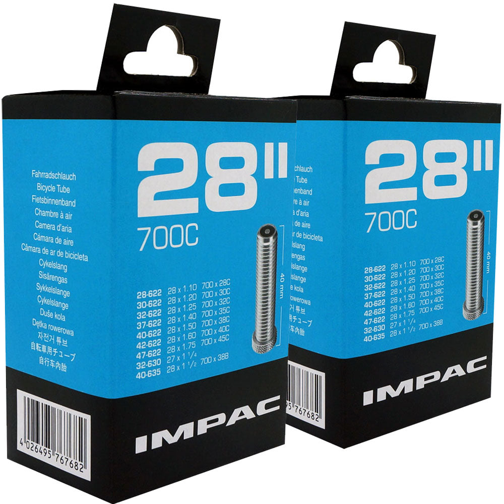 700 x 28 - 45c Impac Bike Inner Tube (28 x 1.10 - 1.75) Presta or Schrader Valve (2 Pack)